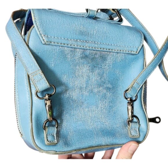 Anna Sui Cat Face Mini Leather Backpack Purse Blue Distressed Jean Bag Cute Ears - Picture 9 of 16